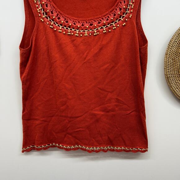 Vintage Y2K 2000s Norton McNaughton Beaded Crochet Knit Tank Top Large Boho - Picture 5 of 8